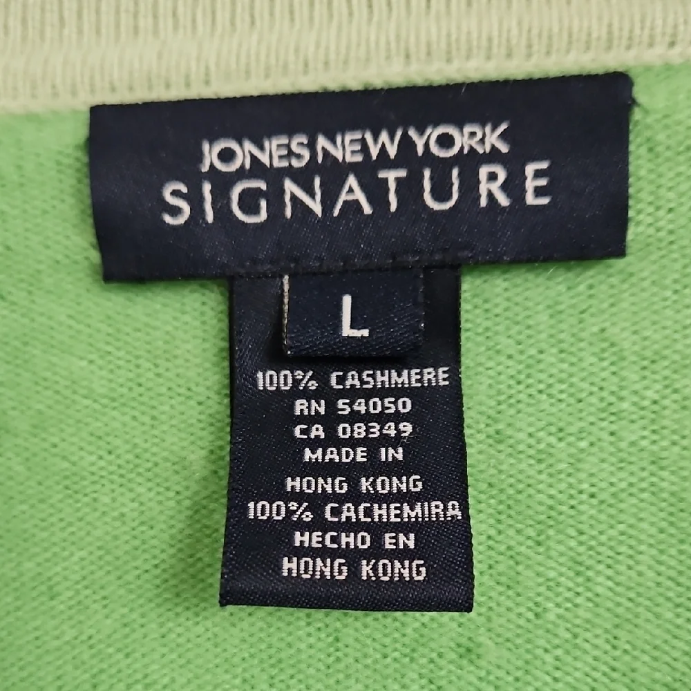 Jones New York Signature 100% Cashmere Lime Green Polo Sweater Large